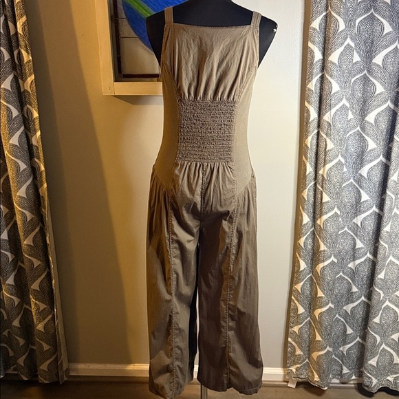 XCVI Mocha Brown Cropped Cotton Jumpsuit SZ Small - Picture 6 of 11